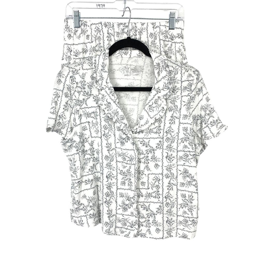 Joie Short Sleeve Top + Shorts Pajama Set White Black Floral Print Womens Small